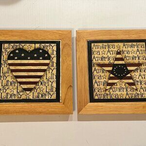 US-themed American Star & Heart Wall Décor or Hot plates 8" square, Total of 2 p